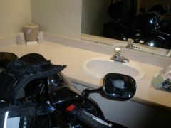 Lauren's bike at the sink of the Red Roof Inn.  We had a very difficult time brushing our teeth with the bike hogging the sink!